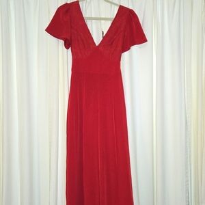 Festive As U Wish Red Jumpsuit, sz S, lace top, short sleeve